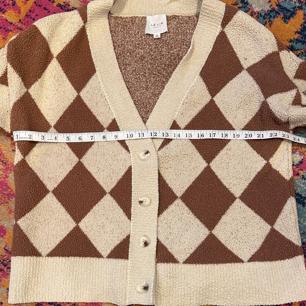 Le Lis Brown and Cream Argyle Cardigan - Picture 10 of 12